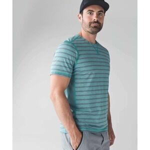 Lululemon Men's T.H.E. Crew Double Dip Stripe Heathered Turquoise XL